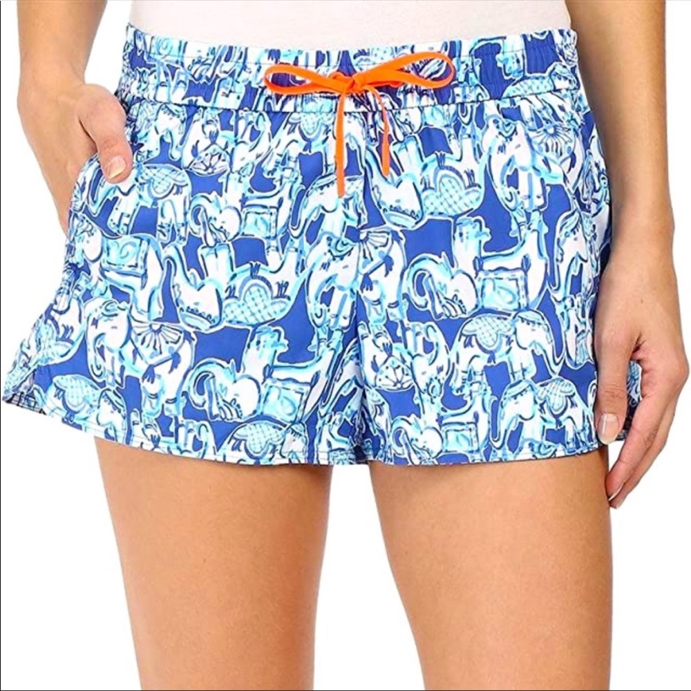 Lilly Pulitzer Luxletic Run Around shorts in Bomber blue get trunky print small